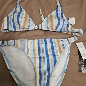 Striped Blue and Tan Bikini Set